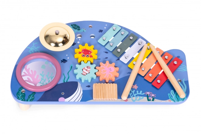 Table musicale avec xylophone, cymbales, tambourin et hochet monde marin ECOTOYS