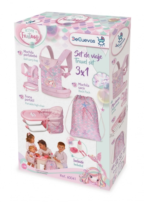 DeCuevas 60041 Ensemble de voyage pour poupées 3 en 1 Ocean Fantasy 2021