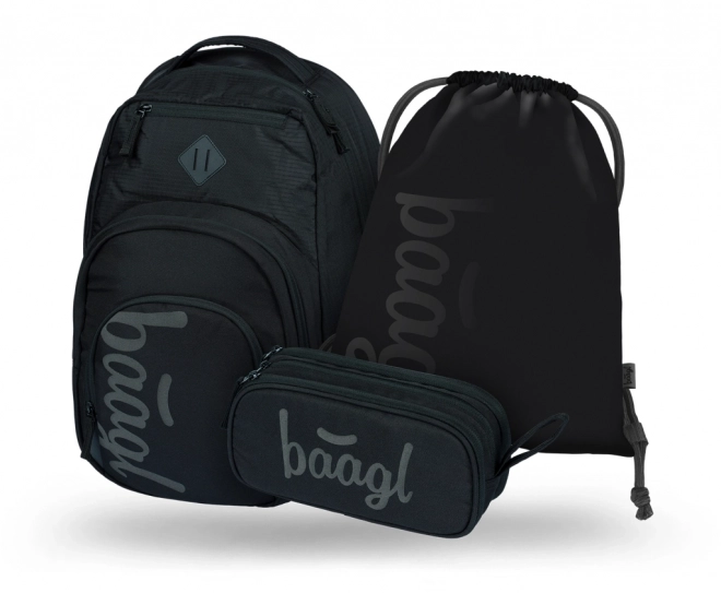 baagl ensemble avec trois produits noirs : sac à dos, trousse et sac