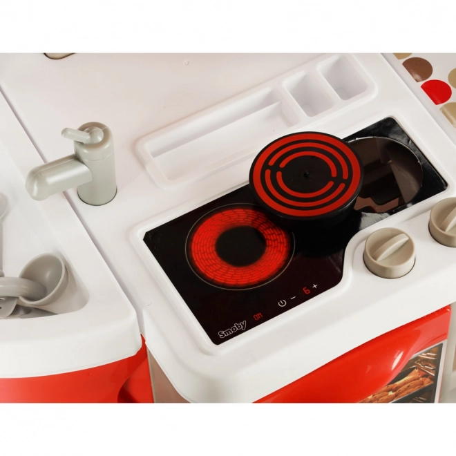 Cuisine électronique pour enfants en plastique rouge pliable avec son + accessoires