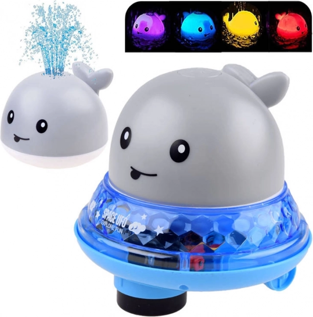Baleine d’eau avec fontaine et plateforme roulante pour le bain – Gris