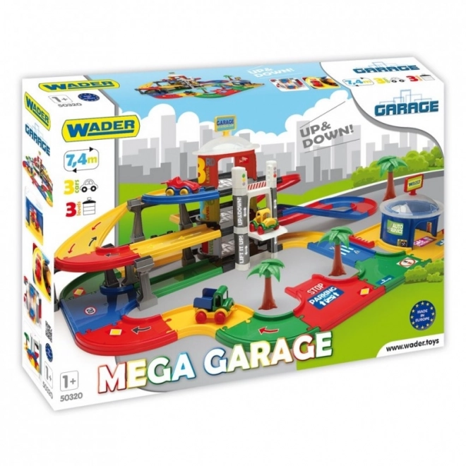 Méga garage 3 étages plastique 7,4m + 3 voitures en boîte 79x53x14cm Wader