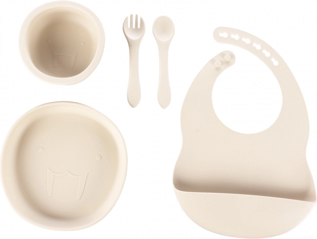 Set de vaisselle en silicone pour enfants, Sable Beige
