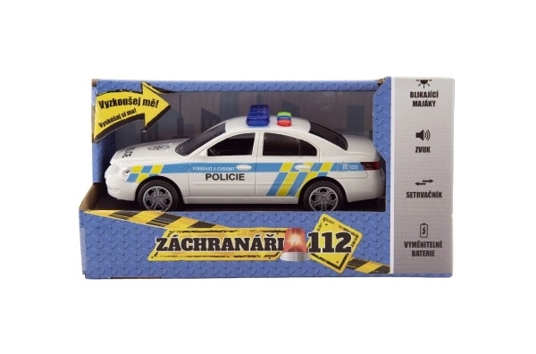 Voiture de police en plastique 15cm à piles avec son et lumière sur inertie en boîte 20x11x9cm