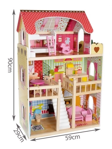 Maison de poupée en bois avec équipements 90 cm