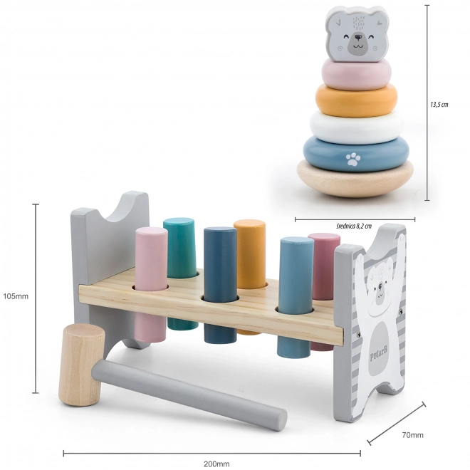Ensemble en bois PolarB Pyramidka et marteau ours Montessori