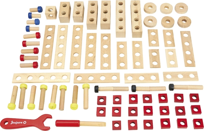 Jeujura coffret de construction en bois pour petits bricoleurs, 70 pièces