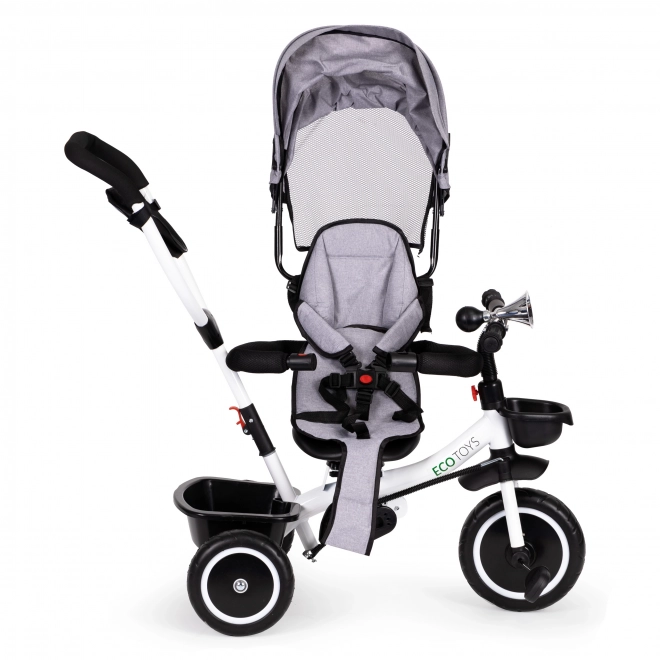 ECOTOYS Tricycle avec pare-soleil et barre de poussée - gris