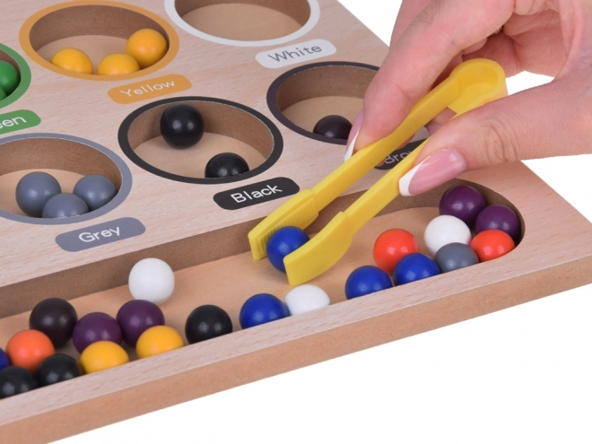 Mosaïque éducative en bois Montessori - billes colorées et trieur