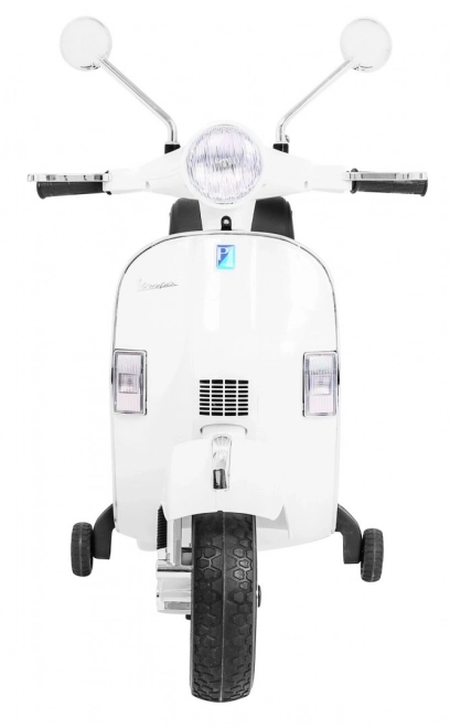 Scooter électrique pour enfants Vespa blanc avec roulettes auxiliaires, audio et similicuir