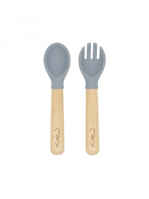 Set de vaisselle en silicone pour enfants MoMi AMI gris