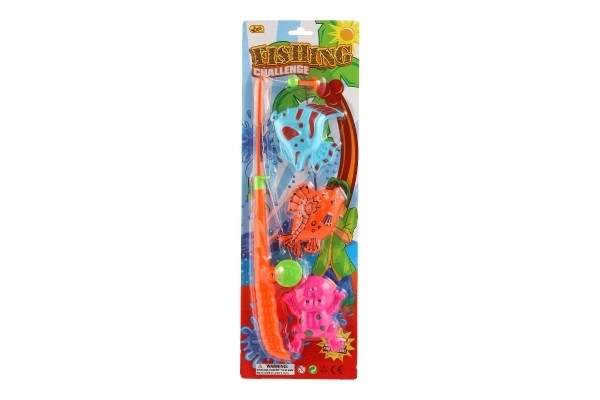 Jeu de pêche/magnétique en plastique 3pcs+canne à pêche en plastique 34cm mix de couleurs sur carte