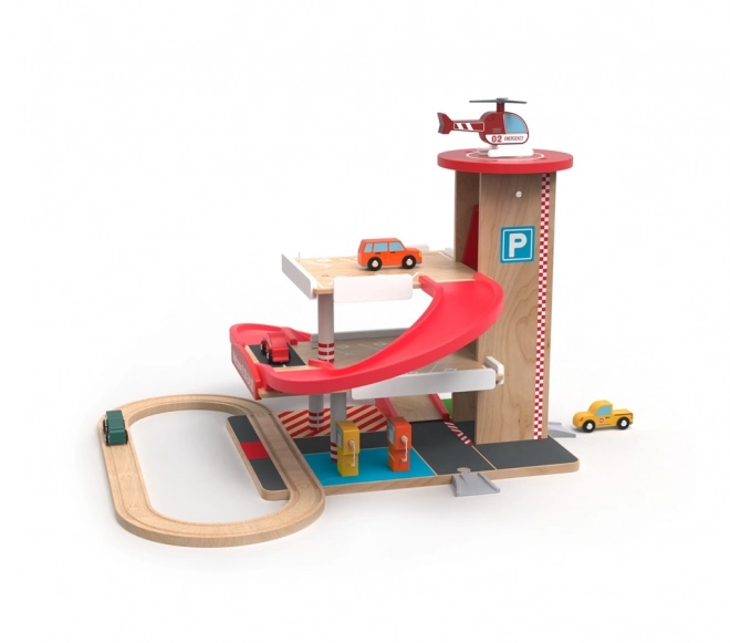 Garage en bois avec chemin de fer pour enfants