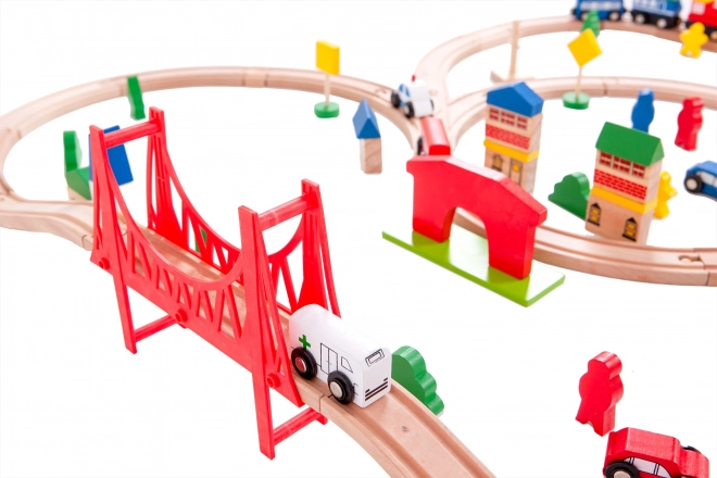 Chemin de fer en bois à piles 90 éléments Ecotoys