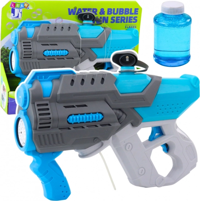 Pistolet à eau électronique avec souffleur de bulles 2 en 1 bleu-gris