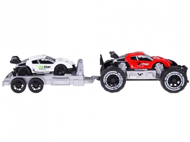 Voiture tout-terrain avec remorque et petite voiture de sport