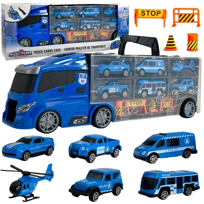 Camion avec transporteur 3 en 1 Police Bleue