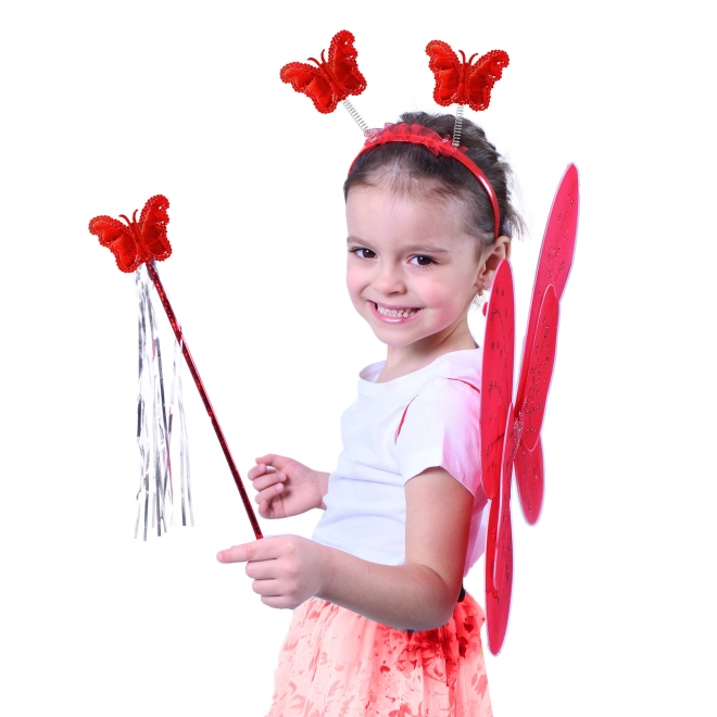 Ailes de papillon rouges avec serre-tête et baguette pour enfants