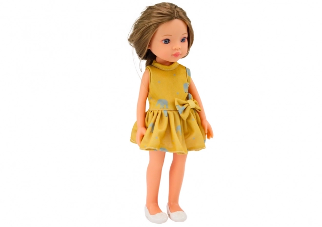 Poupée Robe Jaune Cheveux Bruns Grande Poupée 33cm