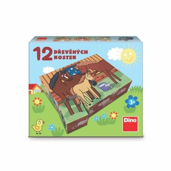 Cubes kubus animaux domestiques bois 12pcs dans une boîte 21x18x4cm