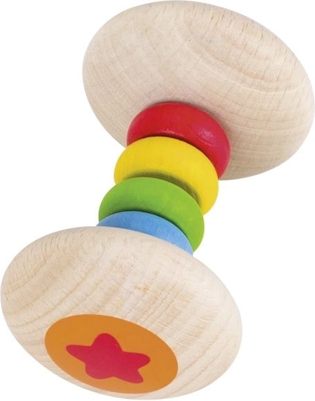 Heimess hochet Arc-en-ciel – bobine en bois avec anneaux