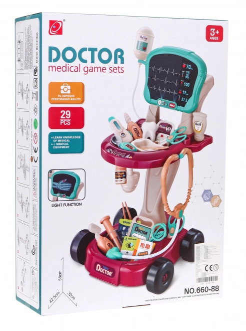 Chariot de docteur avec panneau de radiographie pour enfants 3+ avec 29 accessoires