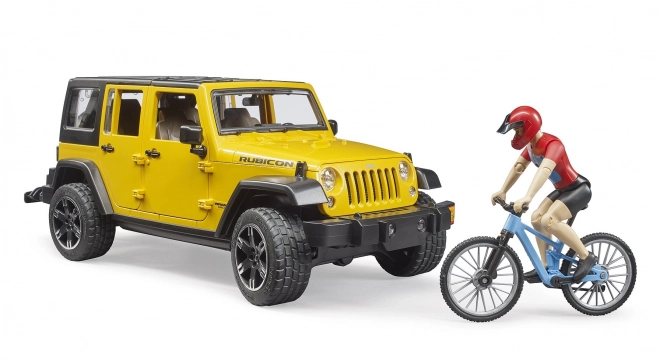 Bruder Jeep Wrangler Rubicon avec cycliste et vélo