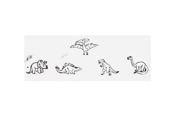 Tampons en bois 5+1 avec coussinet dinosaures 3x3cm sur carte