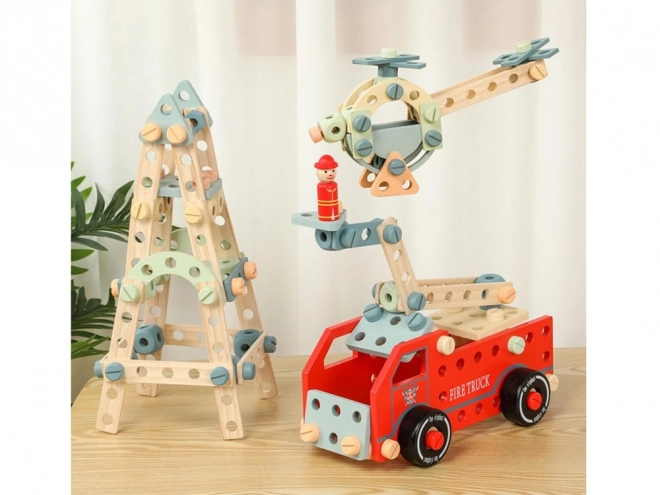Jeu de construction en bois Montessori tour de voiture