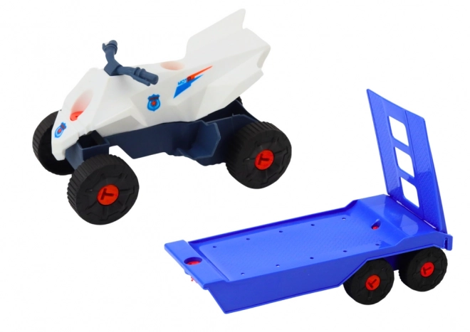 Kit de construction Voiture moderne avec quad et caravane pour bricoleurs Bleu