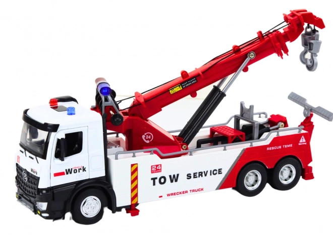 Camion avec grue Deux crochets Métal lumières blanches et rouges Sons