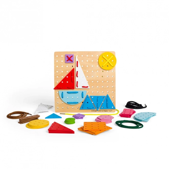 Bigjigs Jouets Jeu de laçage en bois Formes géométriques