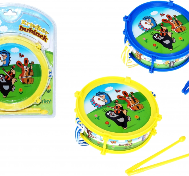 Krtek/Krteček tambourin plastique 20cm + 2 baguettes en boîte