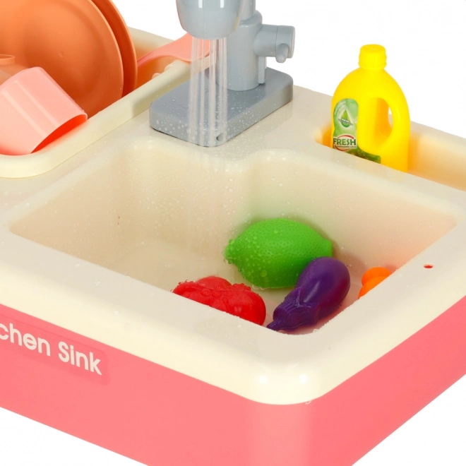 Évier de cuisine pour enfants avec vraie eau et accessoires roses