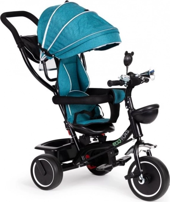 ECOTOYS Tricycle avec toit et barre de direction vert-bleu
