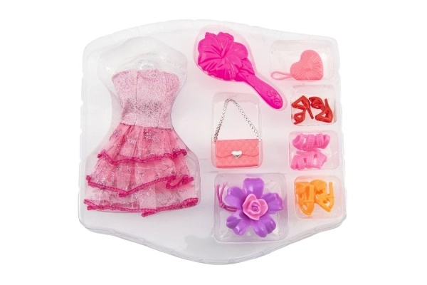 Robes/accessoires pour poupées avec accessoires, 3 types sur carte 24x24x3cm