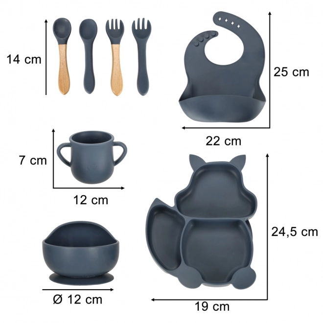 Set de vaisselle en silicone bleu foncé Écureuil - 9 pièces