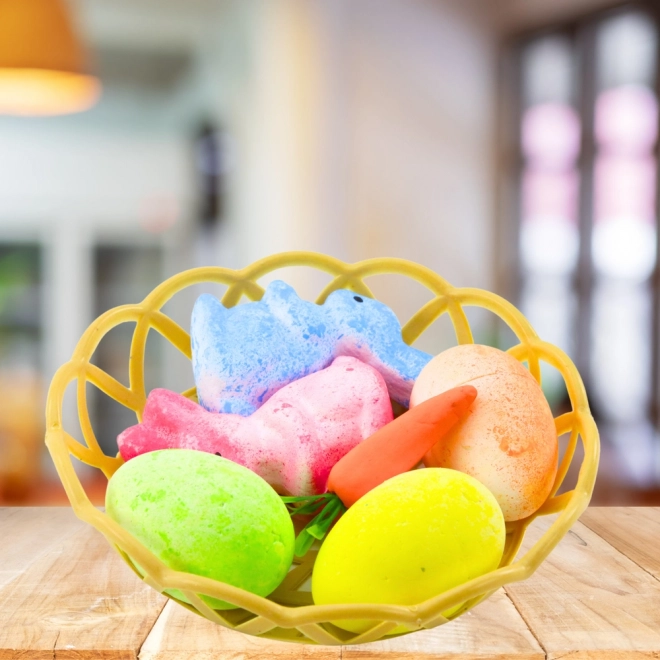 Décoration de Pâques dans un panier avec lapins, œufs et carottes 6 pcs