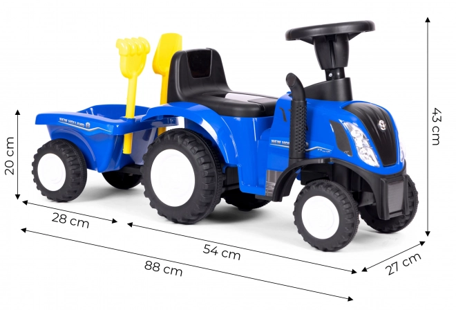 Tracteur pour enfants avec remorque, volant interactif, sons, couleur bleue
