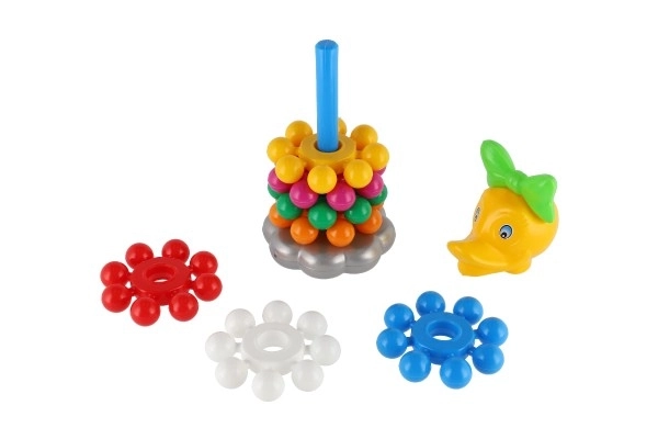 Puzzle pyramide avec anneaux en plastique 26cm dans un filet 12m+