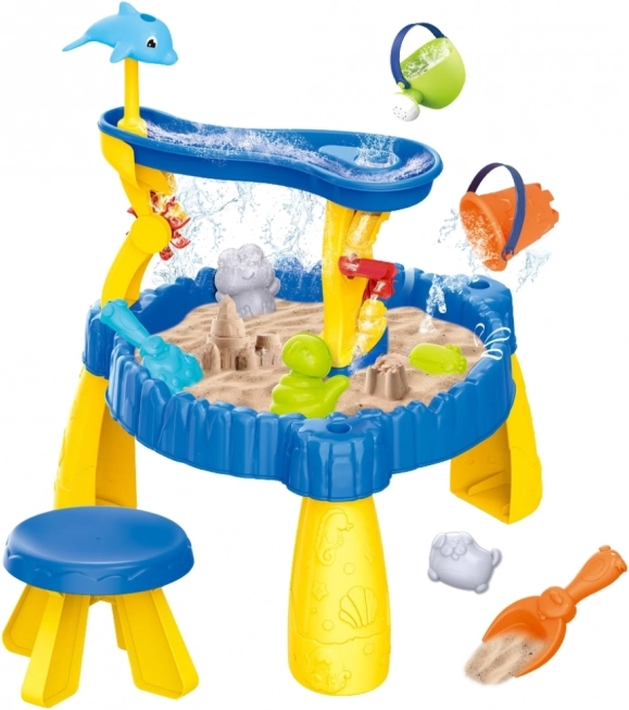 Woopie Table jeu sable et eau XL avec chaise 2-en-1 Dauphin 12 él.