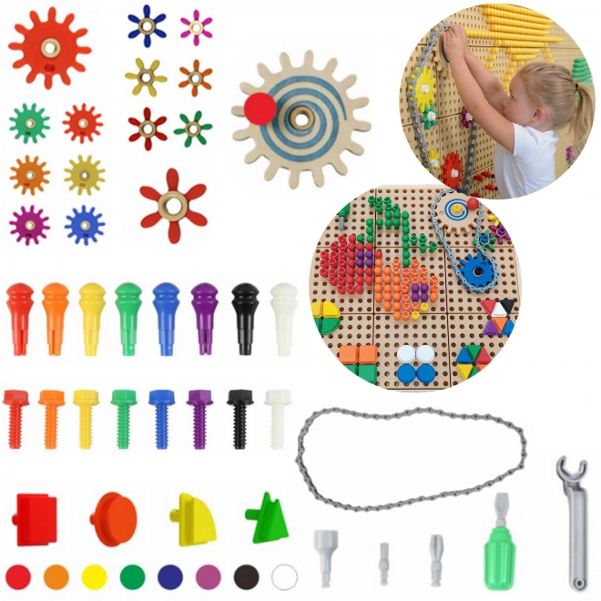 Masterkidz set de construction avec accessoires: chevilles, vis et outils - 352 pièces