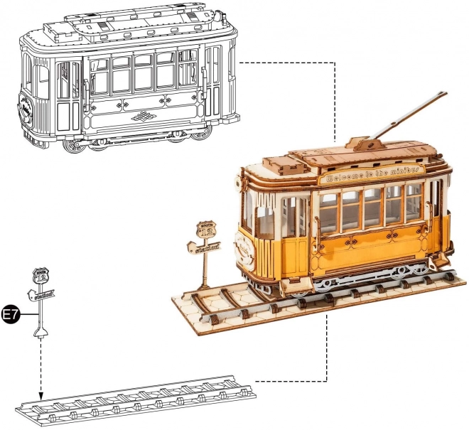 Tramway rétro - Maquette en bois 3D