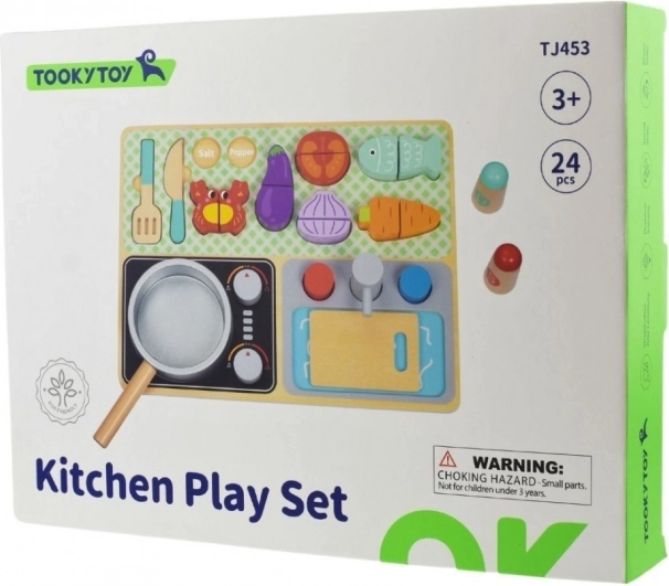 Cuisine en bois avec accessoires pour le petit cuisinier