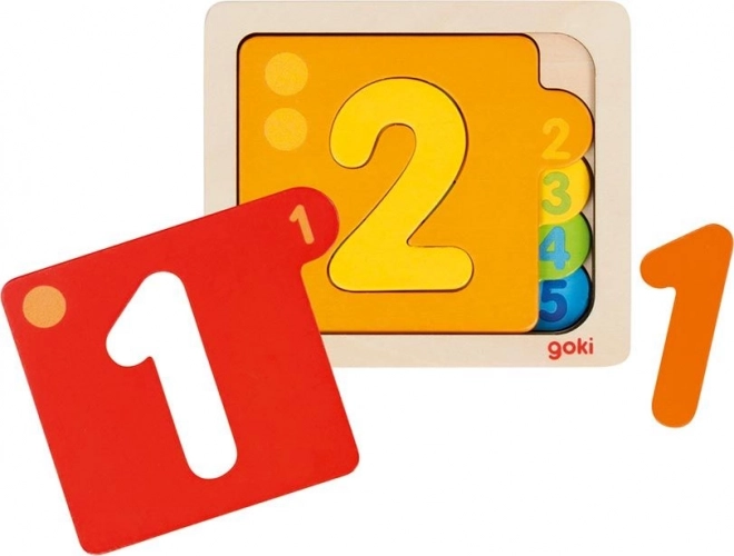 Puzzle à encastrer en bois multicouche chiffres 1–5 GOKI