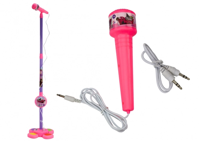 Microphone d'enfant avec trépied réglable rose