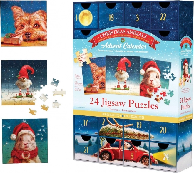 Calendrier de l'Avent avec puzzle Eurographics 24 x 50 pièces – Animaux de Noël