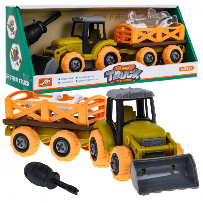 Tracteur dévissable avec pelle et remorque + tournevis + moutons Jouet pour enfants 3+