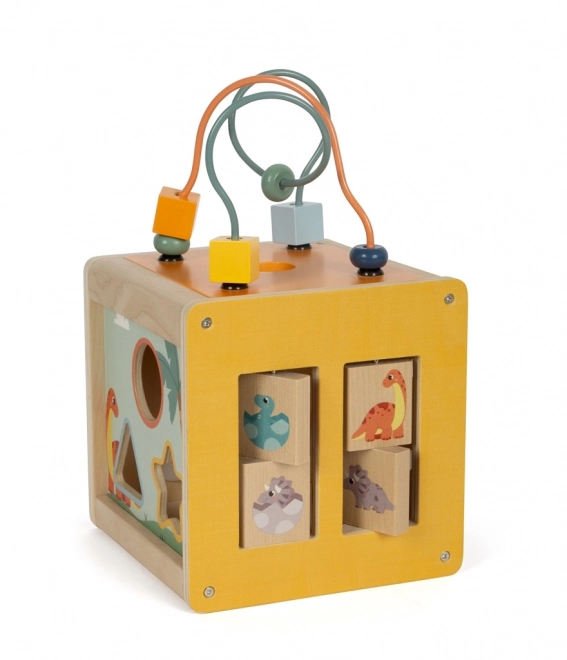 Petit pied cube d'activités en bois Dino