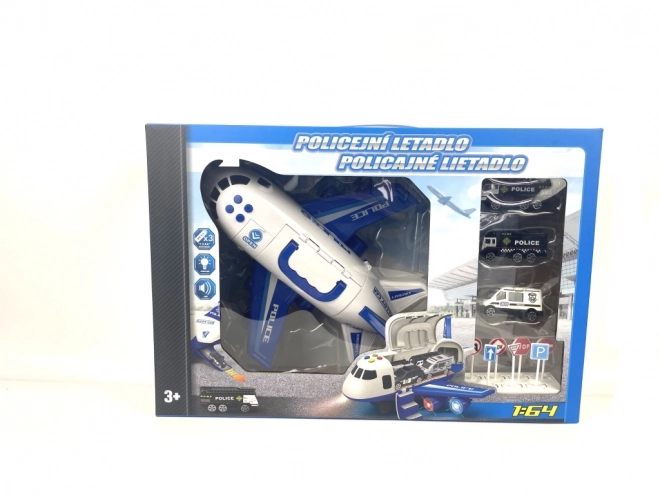Avion de police avec soute à bagages et 3 petites voitures